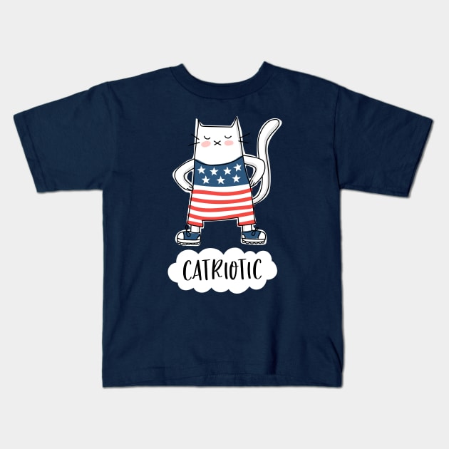 Catriotic - USA - Patriotic Cat in American Flag Suit Kids T-Shirt by HappyCatPrints